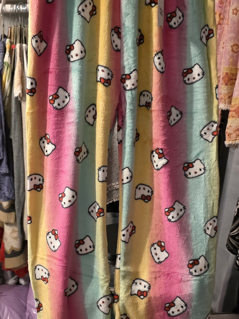 Hello Kitty Pastel Rainbow Fleece Pajama Pants - Pink, Yellow, Mint